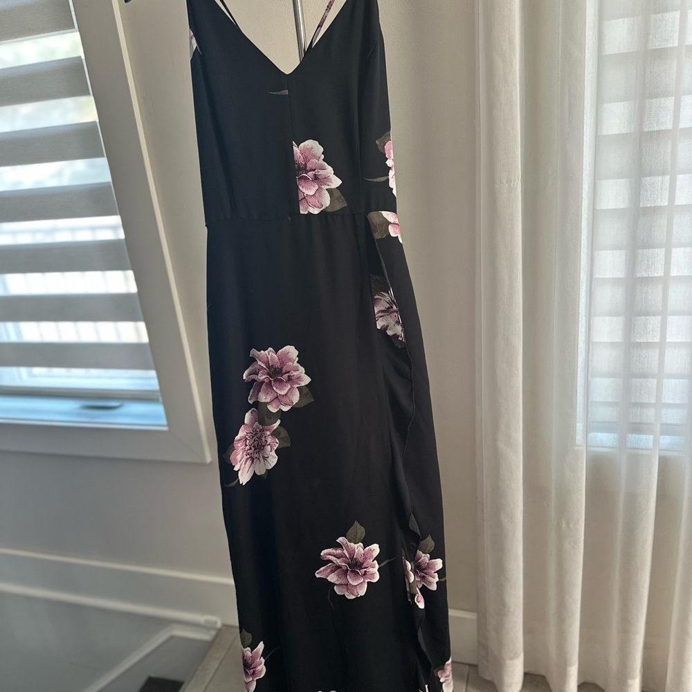 Dynamite Black Maxi Dress with Pink Floral Design